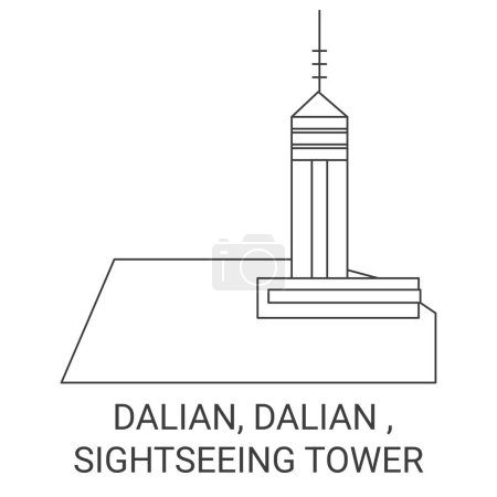 Illustration for China, Dalian, Dalian , Sightseeing Tower travel landmark line vector illustration - Royalty Free Image
