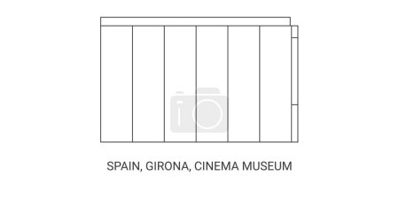 Téléchargez les illustrations : Espagne, Gérone, Musée du cinéma, illustration vectorielle de ligne de voyage - en licence libre de droit