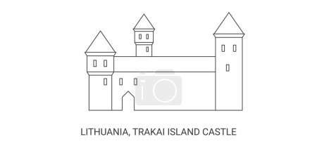 Téléchargez les illustrations : Lituanie, Château de l'île de Trakai, illustration vectorielle de ligne de repère de voyage - en licence libre de droit