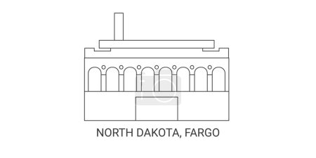 Téléchargez les illustrations : États-Unis, Dakota du Nord, Fargo, illustration vectorielle de ligne de repère de voyage - en licence libre de droit