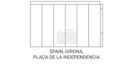 Ilustración de España, Girona, Placa De La Independencia recorrido hito línea vector ilustración - Imagen libre de derechos