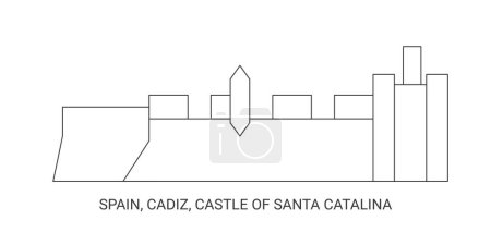 Ilustración de España, Cádiz, Castillo de Santa Catalina, ilustración de vector de línea de referencia de viaje - Imagen libre de derechos