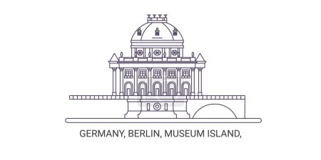 Téléchargez les illustrations : Allemagne, Berlin, Île aux musées, illustration vectorielle de ligne de repère de voyage - en licence libre de droit