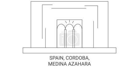 Téléchargez les illustrations : Espagne, Cordoue, Medina Azahara voyages illustration vectorielle de ligne historique - en licence libre de droit