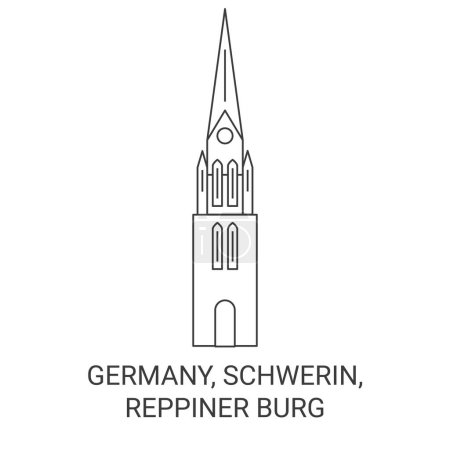 Illustration for Germany, Schwerin, Reppiner Burg travel landmark line vector illustration - Royalty Free Image