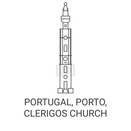 Illustration for Portugal, Porto, Clerigos Church travel landmark line vector illustration - Royalty Free Image