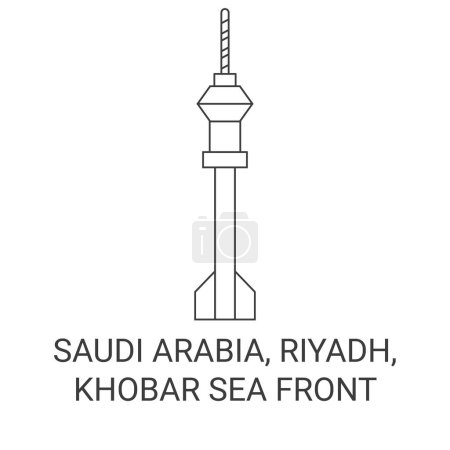 Illustration for Saudi Arabia, Riyadh, Khobar Sea Front travel landmark line vector illustration - Royalty Free Image