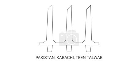 Illustration for Pakistan, Karachi, Teen Talwar, travel landmark line vector illustration - Royalty Free Image