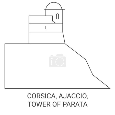 Ilustración de Francia, Córcega, Ajaccio, Torre de Parata recorrido hito línea vector ilustración - Imagen libre de derechos
