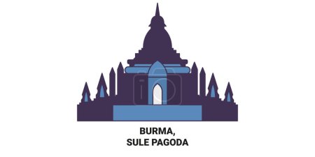 Ilustración de Birmania, Sule Pagoda recorrido hito línea vector ilustración - Imagen libre de derechos