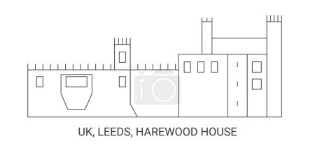 Téléchargez les illustrations : Angleterre, Leeds, Harewood House, illustration vectorielle de ligne de repère de voyage - en licence libre de droit