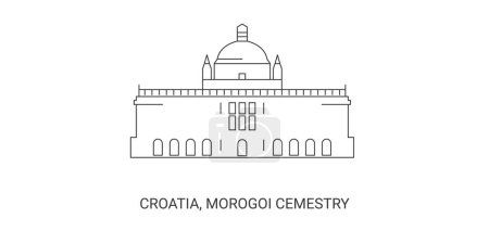 Ilustración de Croacia, Morogoi Cemestry viaje hito línea vector ilustración - Imagen libre de derechos