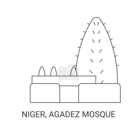 Illustration for Niger, Agadez Mosque, travel landmark line vector illustration - Royalty Free Image