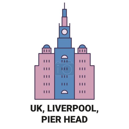 Ilustración de Inglaterra, Liverpool, Pier Head recorrido hito línea vector ilustración - Imagen libre de derechos
