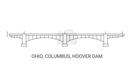 Téléchargez les illustrations : États-Unis, Ohio, Columbus, Hoover Dam, illustration vectorielle de ligne de repère de voyage - en licence libre de droit