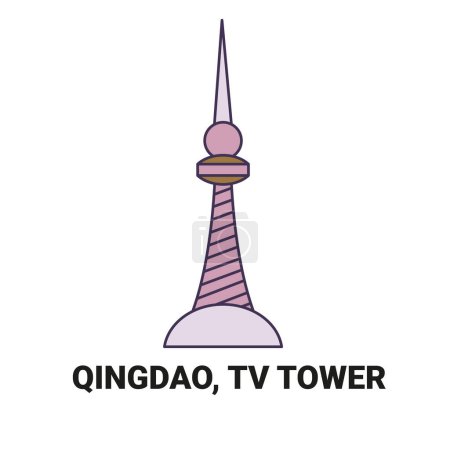 Ilustración de China, Qingdao, Torre de TV, la línea de referencia de viaje vector ilustración - Imagen libre de derechos