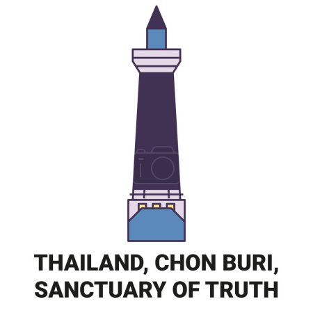 Illustration for Thailand, Chon Buri, Sanctuary Of Truth travel landmark line vector illustration - Royalty Free Image