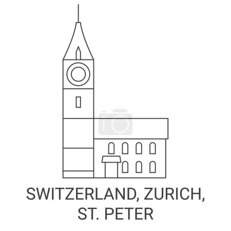 Illustration for Switzerland, Zurich, St. Peter travel landmark line vector illustration - Royalty Free Image