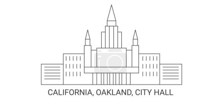 Illustration for United States, California, Oakland, City Hall travel landmark line vector illustration - Royalty Free Image