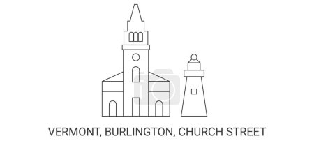 Illustration for United States, Vermont, Burlington, Church Street, travel landmark line vector illustration - Royalty Free Image