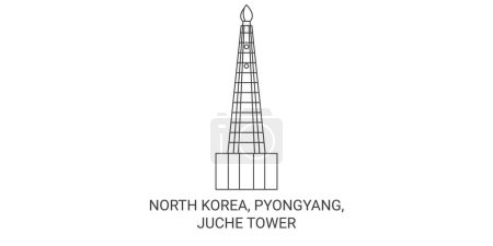 Ilustración de Corea del Norte, Pyongyang, Torre Juche recorrido hito línea vector ilustración - Imagen libre de derechos