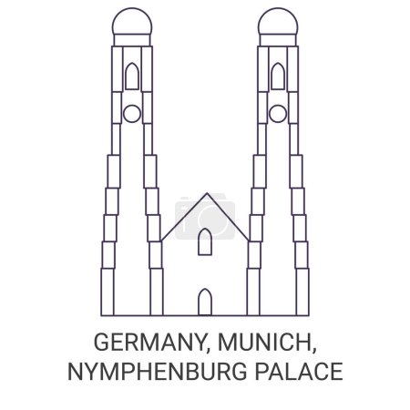 Ilustración de Alemania, Munich, Palacio de Nymphenburg recorrido hito línea vector ilustración - Imagen libre de derechos