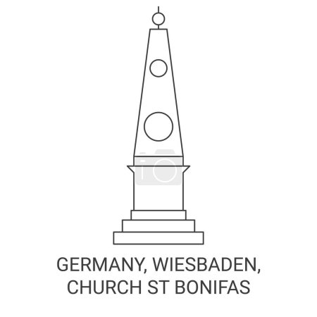 Illustration for Germany, Wiesbaden, Church St Bonifas travel landmark line vector illustration - Royalty Free Image