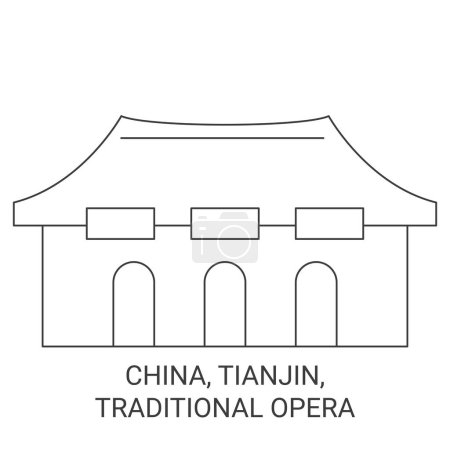 Ilustración de China, Tianjin, Tradicional Opera viaje hito línea vector ilustración - Imagen libre de derechos
