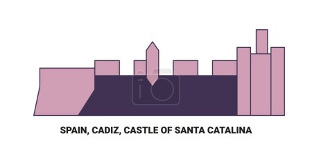 Ilustración de España, Cádiz, Castillo de Santa Catalina, ilustración de vector de línea de referencia de viaje - Imagen libre de derechos