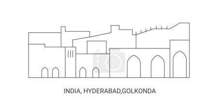 Téléchargez les illustrations : Inde, Hyderabad, Golkonda, illustration vectorielle de ligne de repère de voyage - en licence libre de droit