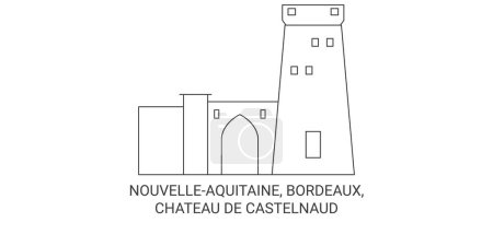 Ilustración de Francia, Nouvelleaquitaine, Burdeos, Chateau De Castelnaud viaje hito línea vector ilustración - Imagen libre de derechos