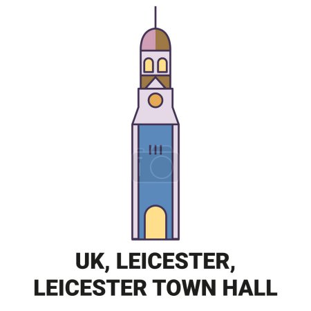 Téléchargez les illustrations : Angleterre, Leicester, Leicester Town Hall illustration vectorielle de ligne de voyage historique - en licence libre de droit
