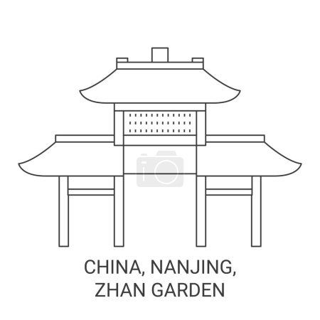 Illustration for China, Nanjing, Zhan Garden travel landmark line vector illustration - Royalty Free Image