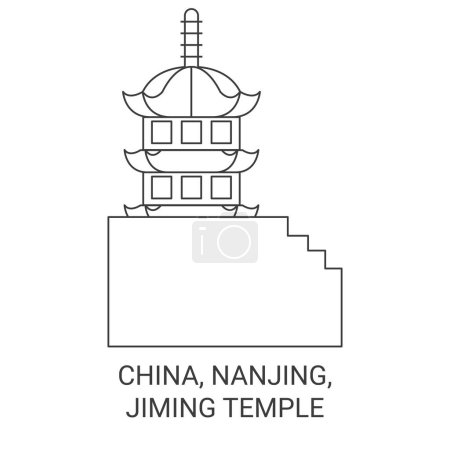 Ilustración de China, Nanjing, Jiming Temple recorrido hito línea vector ilustración - Imagen libre de derechos