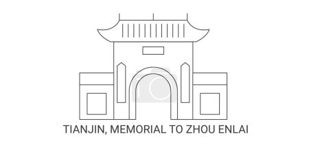 Illustration for China, Tianjin, Memorial To Zhou Enlai, travel landmark line vector illustration - Royalty Free Image
