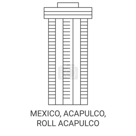 Téléchargez les illustrations : Mexique, Acapulco, Rouleau Illustration vectorielle de ligne de voyage Acapulco - en licence libre de droit