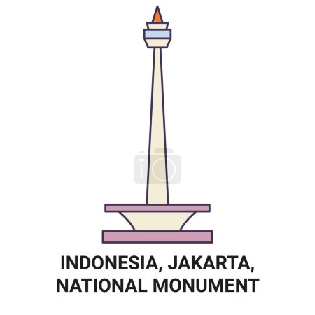 Ilustración de Indonesia, Yakarta, Monumento Nacional de viaje hito línea vector ilustración - Imagen libre de derechos