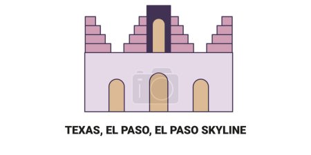 Téléchargez les illustrations : États-Unis, Texas, El Paso, El Paso Skyline, illustration vectorielle de ligne de repère de voyage - en licence libre de droit