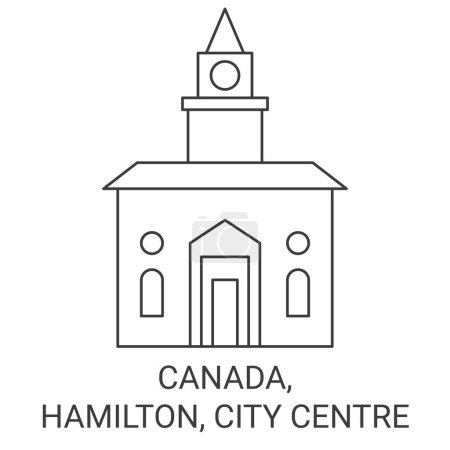 Téléchargez les illustrations : Canada, Hamilton, City Centre illustration vectorielle de ligne de repère de voyage - en licence libre de droit