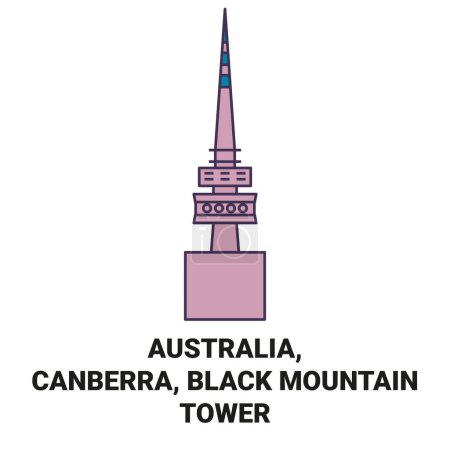 Téléchargez les illustrations : Australie, Canberra, Tour de Montagne Noire illustration vectorielle de ligne de voyage - en licence libre de droit
