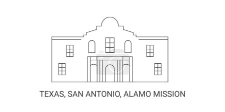 Illustration for United States, Texas, San Antonio, Alamo Mission, travel landmark line vector illustration - Royalty Free Image