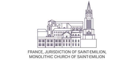 Ilustración de Francia, Jurisdicción de Saintemilion, Monolítico Iglesia de Saintemilion viaje hito línea vector ilustración - Imagen libre de derechos