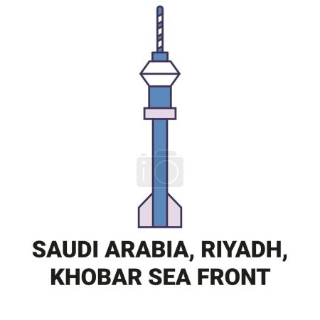 Ilustración de Arabia Saudita, Riad, Khobar Mar Frente viaje hito línea vector ilustración - Imagen libre de derechos