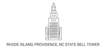 Téléchargez les illustrations : États-Unis, Rhode Island, Providence, Nc State Bell Tower, illustration vectorielle de ligne de repère de voyage - en licence libre de droit