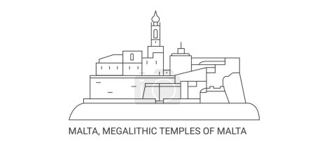 Téléchargez les illustrations : Malte, Temples mégalithiques de Malte, illustration vectorielle de ligne de repère de voyage - en licence libre de droit