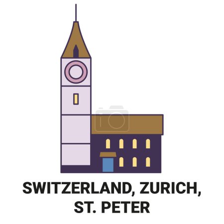 Illustration for Switzerland, Zurich, St. Peter travel landmark line vector illustration - Royalty Free Image