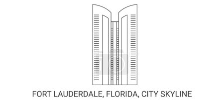 Téléchargez les illustrations : États-Unis, Fort Lauderdale, Floride, City Skyline, illustration vectorielle de ligne de repère de voyage - en licence libre de droit