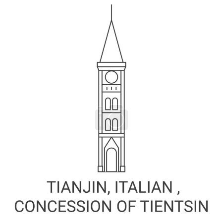 Ilustración de China, Tianjin, italiano, concesión de Tientsin viaje hito línea vector ilustración - Imagen libre de derechos