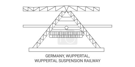 Téléchargez les illustrations : Allemagne, Wuppertal, Wuppertal Suspension Illustration vectorielle de ligne de chemin de fer - en licence libre de droit