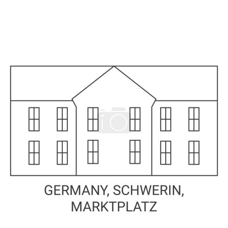 Téléchargez les illustrations : Allemagne, Schwerin, Marktplatz voyages illustration vectorielle de ligne historique - en licence libre de droit